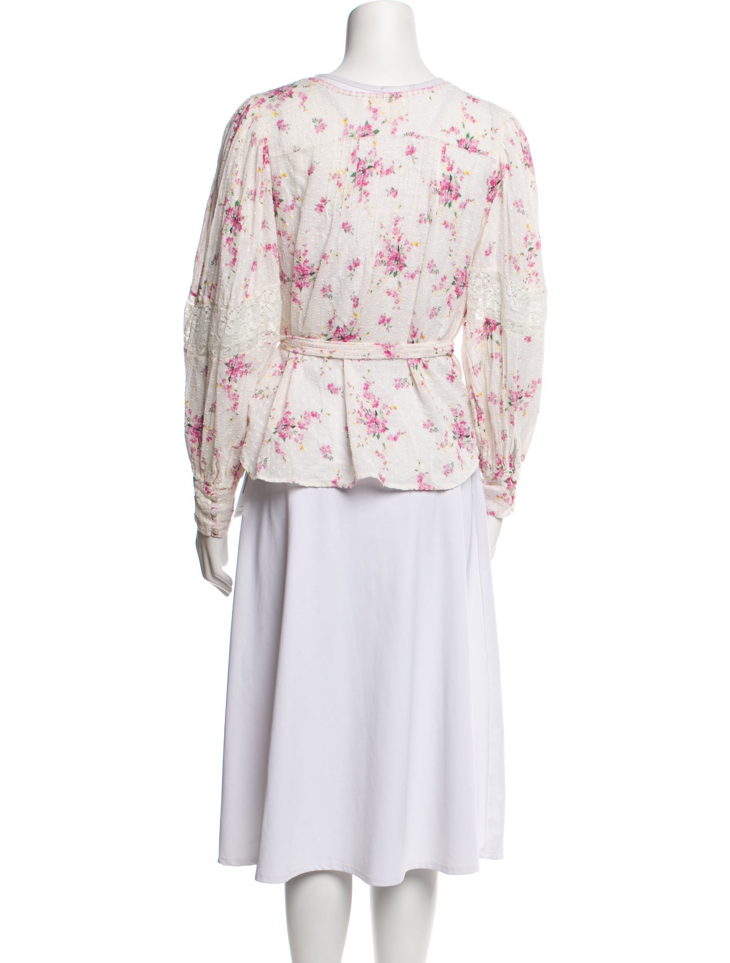 LoveShackFancy Floral Print V-Neck Blouse